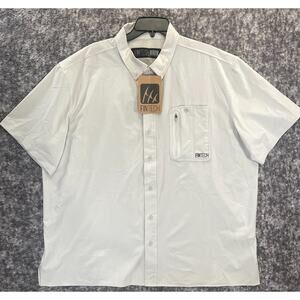 Fintech Shirt Men's White 2XL Blue Deep Sea Woven Short Sleeve Fishing UPF NWT